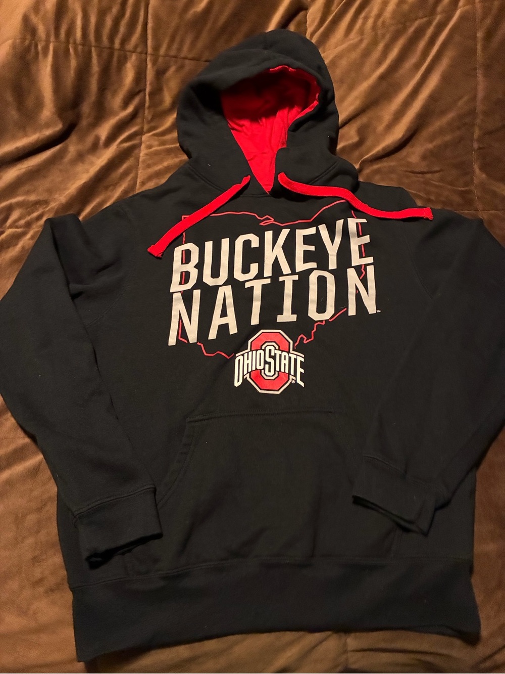 Ohio State Buckeye Nation Black & Red Pullover Hoodie, size medium, warm, comfy